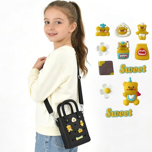 Image of Juyeesm Mini Rubber Beach Bag with Strap & Charms, Waterproof EVA Beach Bag for Girls, Small Rubber Tote Bag for Women