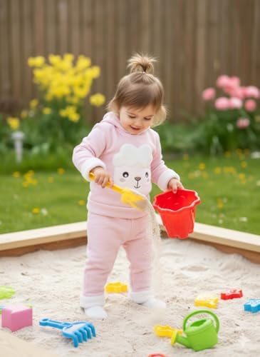 Oppland Kışlık Kız Bebek Alt Üst Takım, Kapüşonlu,%100 Pamuk, Peluş Kuzu Figürlü (Pembe, 9 ay) - Görsel 7