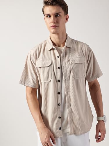 Image of Thomas Scott Men's | Solid | Half Sleeve | Regular Fit | Polyester-Blend | Double Flap Pocket | Spread Collar | Casual Shirt