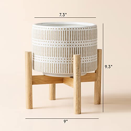 Ceramic-Plant-Pot-with-Wood-Stand-73-Inch-Modern-Round-Decorative-Flower-Pot-Indoor-with-Wood-Planter-Holder-Beige-and-White Ceramic-Plant-Pot-with-Wood-Stand-73-Inch-Modern-Round-Decorative-Flower-Pot-Indoor-with-Wood-Planter-Holder-Beige-and-White