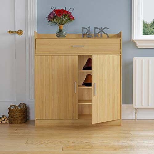 Vida Designs Dalby Modern Shoe Cabinet, 2 Door 1 Drawer, Hallway Cupboard Storage Organiser, Footwear Stand Rack, Wood Sideboard Unit, Oak