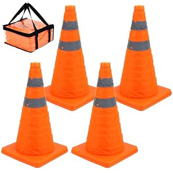QWORK Conos de Seguridad Vial Plegables 45cm Pack de 4