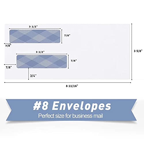 500#8 Self Seal Business Envelopes, Pandri No.8 Double Window Design For Business And Quickbooks Check(Invoice Not Fit), Documents Secure Mailing - Number 8 Size 3 5/8 X 8 11/16-24Lb #TOP1
