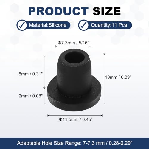 Image of MECCANIXITY 11pcs T-Shaped Silicone Plugs 7.3mm 5 /16 inch Dia Black