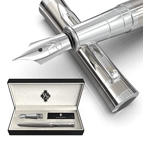 Stylo plume Wordsworth & Black argent avec coffret fin et plume taille F
