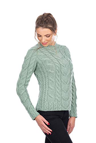 Ladies Irish Multi Cabled Raglan Super Soft Merino Wool Sweater