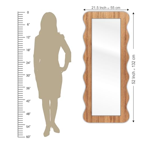 Image of Creative Arts n Frames 22 x 52 inch Full Length Dressing Chevel Long MDF Wood Zigzag Curvy Irregular Shape Framed HD Mirror Home Decor Items (Natural Iqurel Oak Light Zigzag1 Full Length Mirror)