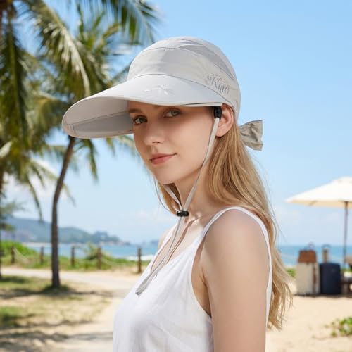 Image of SANNIDHI Summer Caps for Women Wide Brim Visor Sun Hats for Women, Golf Cap with Retractable Side Brim for UV Protection, Breathable Quick Drying Outdoor Hat for Tennis Biking