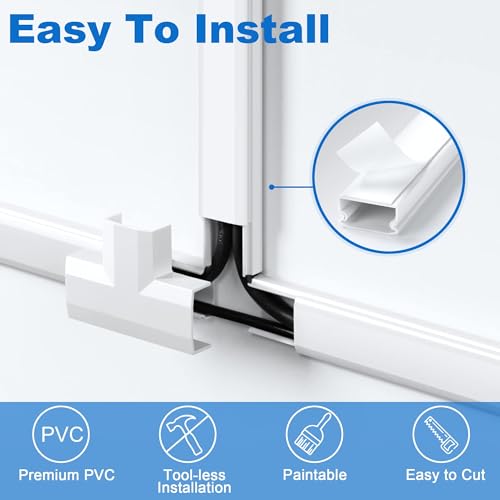 Image of ZhiYo 94.5in Cord Cover Wall Kit, Cord Hider Wire Covers for Cords Wall Mounted TV, Paintable Wire Hiders, TV Cable Hider Cord Concealer, 6 x L15.7in W0.98 H0.5in, White
