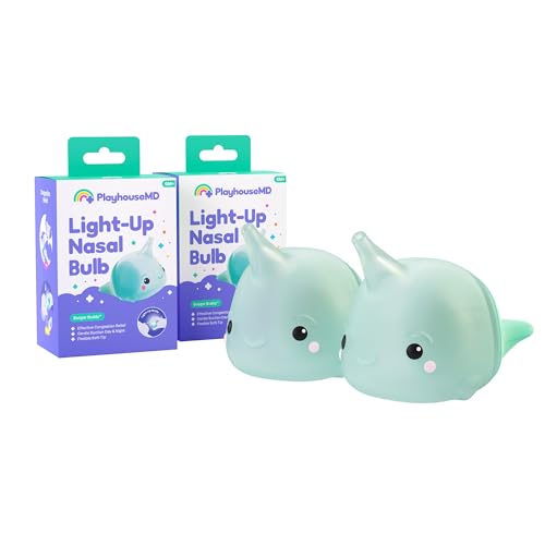 Image of Playhouse MD Booger Buddy Nasal Aspirator Bulb, Narwhal, 2 Pack | with LED Light for Babies & Toddlers, BPA-Free Snot Remover for Infant Stuffy Nose and Congestion Relief