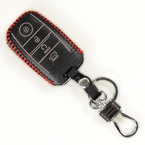 Image of Leather Car Smart Remote Key Cover Case for Kia Seltos, Sonet, Carens (Black)