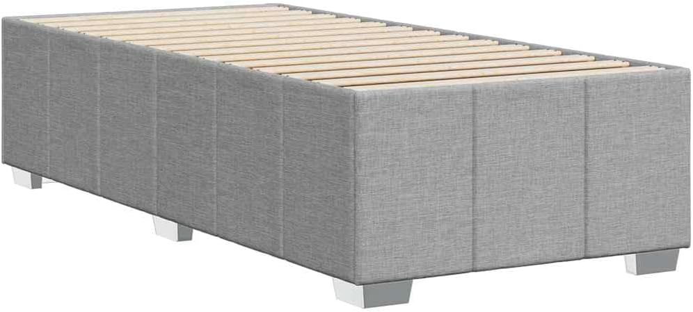 Twin Bed Frame Light Gray Polyester Upholstery with Engineered Wood and Plywood Construction, Modern Platform Foundation for Bedroom, Sturdy Durable Mattress Support, Easy Assembly
