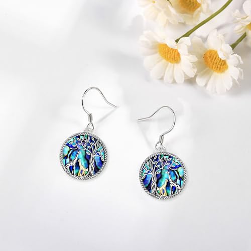 ONEFINITY Giraffe Tree of Life Earrings Sterling Silver Giraffe Abalone Shell Dangle Drop Earrings for Women Jewelry Gifts3