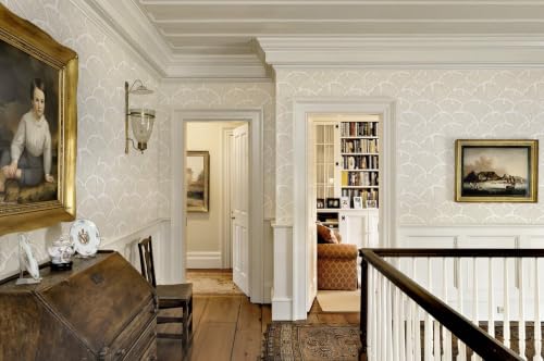 Papel tapiz botánico beige neutro autoadhesivo Dimoon para pared de baño 7