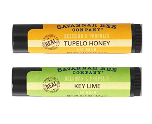 Savannah Bee Company Beeswax Lip Balm 0.15 Oz Pack Of 2! 2 Flavors Key Lime and Tupelo Honey! Natural and Organic Lip Balm! Choose Your Flavored Lip Balm! (Key Lime & Tupelo Honey)