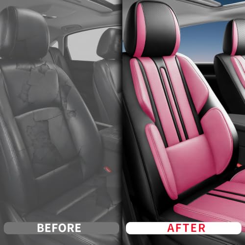 Image of Fit Acadia Car Seat Covers (Only Front 2 Seats) Compatible with GMC Acadia 2007-2024 2025 2026 - Full Coverage Breathable Leather,Airbag Compatible,Waterproof & All-Weather,Black-Pink