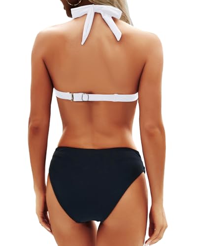 Image of Yonique Women Two Piece Bathing Suits Push Up Bikini Set Halter Swimsuit Vintage Swimwear