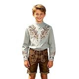 Trachtenhemd Kinder Jungen Langarm, Trachtenhemd Jungen Weiß Bestickte Trachtenbluse Kinder Mit Stehkragen Button Down Oktoberfest Hemd Stilvollem Vintage Jungenhemd Für Bayrische Tracht