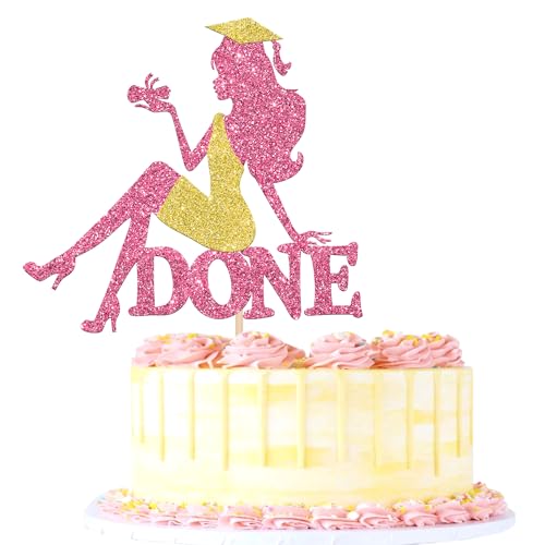 Xsstarmi Confezione da 1 topper per torta con scritta "Congrats Grad Grad Gold Glitter" Girls Diploma Done Cake Pick Class of 2025 Graduation Cake Decorations for Prom 2025 School Girls Graduation