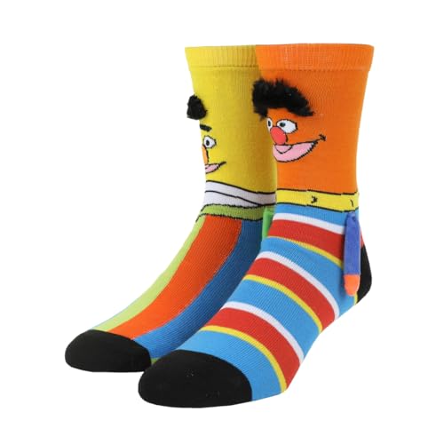 Bioworld Sesame Street Bert & Ernie Women's Casual Crew Socks With 3D Arms & Magnetic Hands