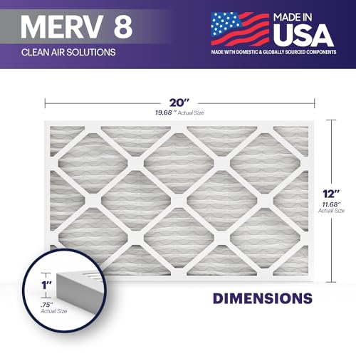 Image of BNX TruFilter 12x20x1 Air Filter MERV 8 (6-Pack) - MADE IN USA - Dust & Pet Defense Pleated Air Conditioner HVAC AC Furnace Filters for Dust, Pet, Mold, Pollen MPR 600 - 700 & FPR 5