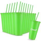 Amyhill 12 Pcs Reusable Glitter Cups with Lids and Straws 24 oz Plastic Tumbler Iced Coffee Cup Travel Mug for Smoothie Juice Birthday Sleepover Party Supplies for Parties Girl(Green)
