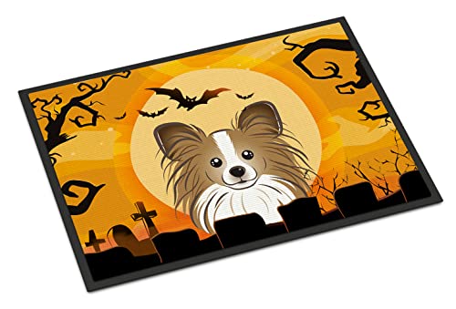 Caroline's Treasures BB1806JMAT Halloween Papillon Doormat 24x36 Front Door Mat Indoor Outdoor Rugs for Entryway, Non Slip Washable Low Pile, 24H X 36W