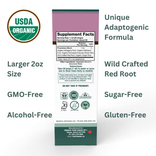Lymphatic Drainage Drops, Organic Adaptogen Formula With Red Root, Alcohol-Free, Sugar-Free, Whole Plant Certified. 2Oz Up To 2 Months Supply. 100% Vegan Herbal Supplement, Certified Kosher #TOP1