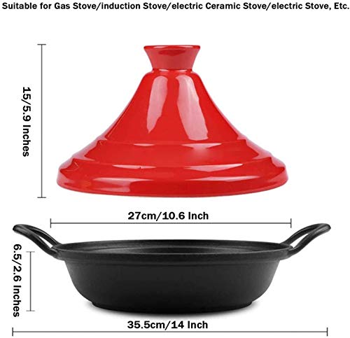 Jinxiu Casserole Moroccan Cooking Tagine Pot, Enameled Cast Iron Tagine With Silicone Gloves, Tajine For Different Cooking Styles, Non-Stick Pot (27 Cm),Red (Color : Orange) #TOP2