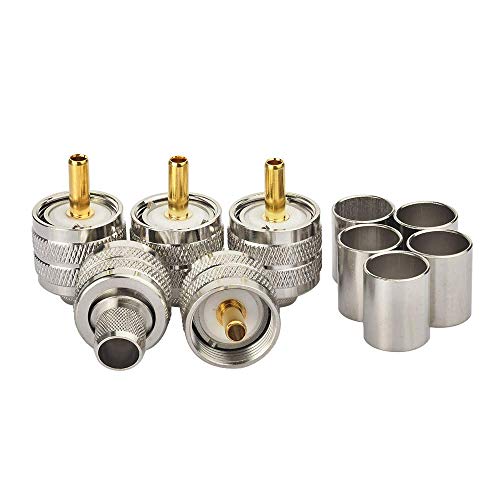wlaniot PL-259 Connectors Crimp PL 259 UHF Male Plug RF Coaxial Connector for LMR400 9913 RG214 RG213 Coax Cable 5Pcs
