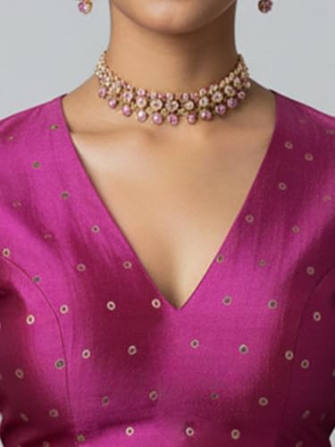 Image of Thevasa Women's Everyday Divine Depth V Neck Half Sleeves Blouse