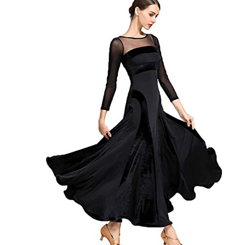  ZYLL Abito da Ballo Moderno per Tango, Valzer e Ballo da Camera - Vestito Nazionale Standard da Donna, Nero, M