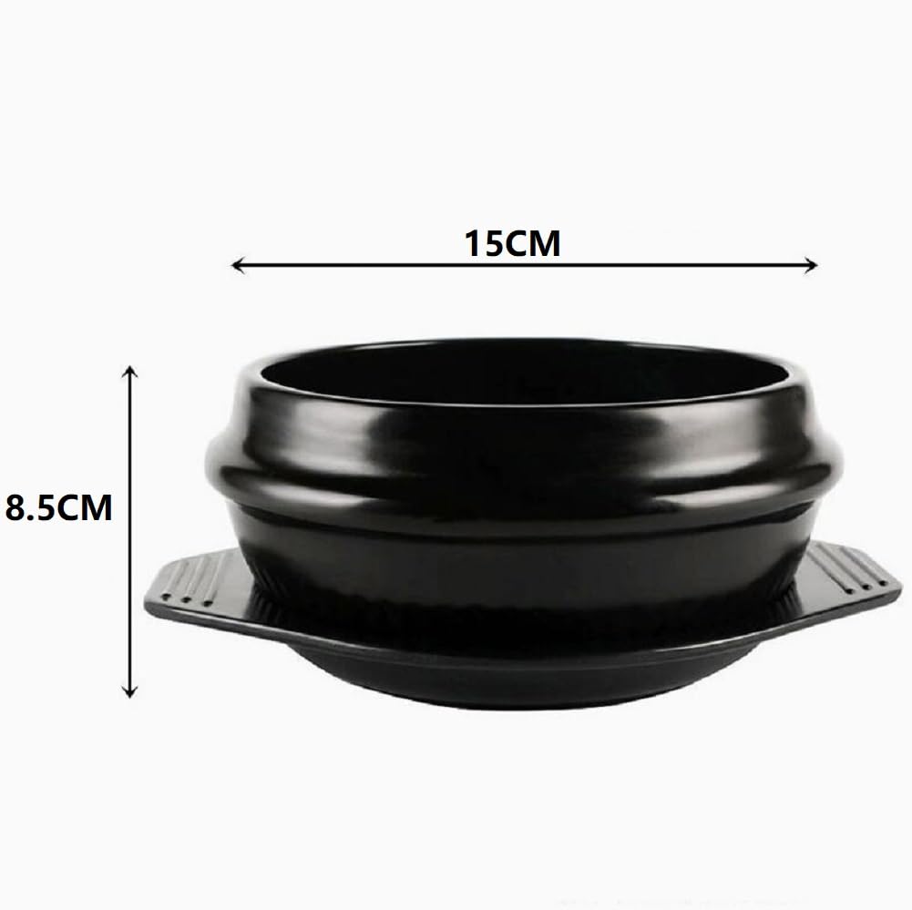 Cuenco De Piedra Coreano para Cocinar Bibimbap, Apta para Altas Temperaturas con Bandeja, Cerámica Bowl Olla De Piedra Antiadherente, para Bibimbap Sopa, Negro,800ML