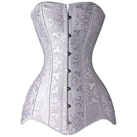 KUOSE Women's Jacquard Steampunk Spiral Steel Boned Basque Bustier Corset Top (UK(12-14) XL, White) Cover