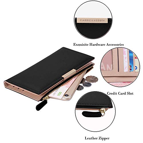 Wallet Women RFID Small Womens Wallet Slim Multi Card Wallet Case Credit Card Holder for Women Leather Wallet Lady Zipper Coin Pocket & ID Window & Money Organizers4