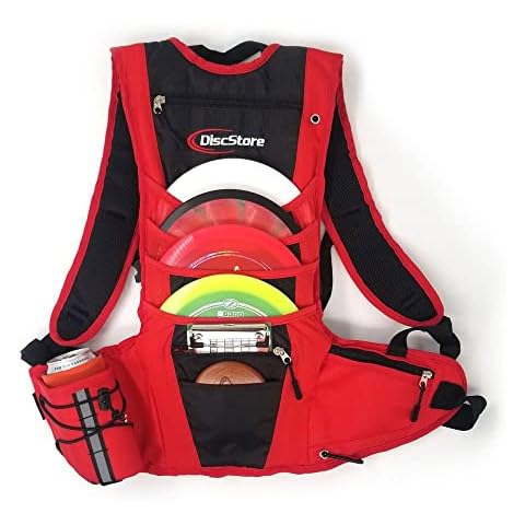 Disc Store Trekker Golf Backpack - Padded Bag for Discs & Accessories, Frisbee Set Storage, Water Bladder Ready, Red Cover