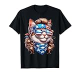 Cat American Flag Patriotic Funny Mullet Cat 4th Of July T-Shirt