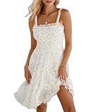 miswek Women's 2025 Summer Floral Dress Square Neck Strapped Swing A Line Beach Dress(White M)