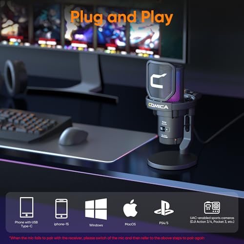 Image of comica EJoy Uni Pro Wireless USB Microphone with USB C Receiver,RGB Condenser Microphone for Streaming /Podcasting /YouTube /Vocal Recording