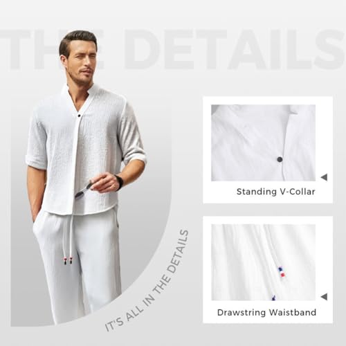 Summer Men's Trendy Cotton Linen Top & Pants Two-Piece Set Muslim Men Clothing Outfits Mens Suit Casual Loungewear Sets4