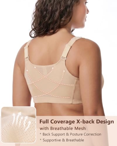 Image of Lemorosy Women's Plus Size Front Closure Posture Back Unlined Wireless Bra