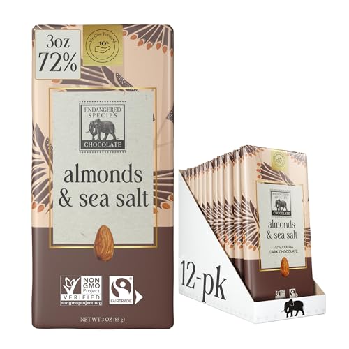 Endangered Species Dark Chocolate Bar w/Sea Salt & Almonds (72% cocoa)