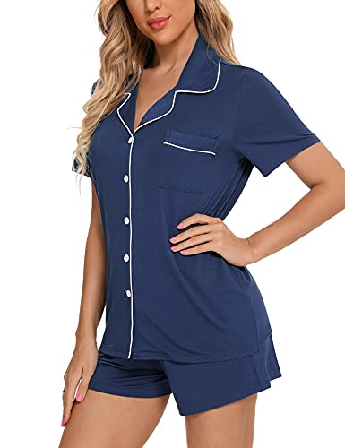 Image of Anjue Womens Pajamas Set Short Sleeve Button Down Soft Pj Sets S-XXL | V neck,Pyjamas,Modal,Wedding,Pijamas de mujer,Bridal party,,Viscose,Knit,Cute,Lounge,Lightweight,Nursing,Holidays