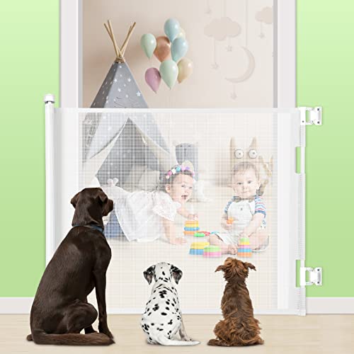 Retractable Baby Gate, Extra Wide Safety Kids or Pets Gate, 33” Tall, Extends to 55” Wide, Mesh Safety Dog Gate for Stairs, Indoor, Outdoor, Doorw