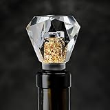 Halyhun Rustproof Glass Diamond Wine Stopper 1pcs, Decorative Crystal Wine and Beverage Bottle Stopper for Kitchen, Elegant Wine Stopper with Gold Foil décor, Made of Premium Glass and Silicone, Clear