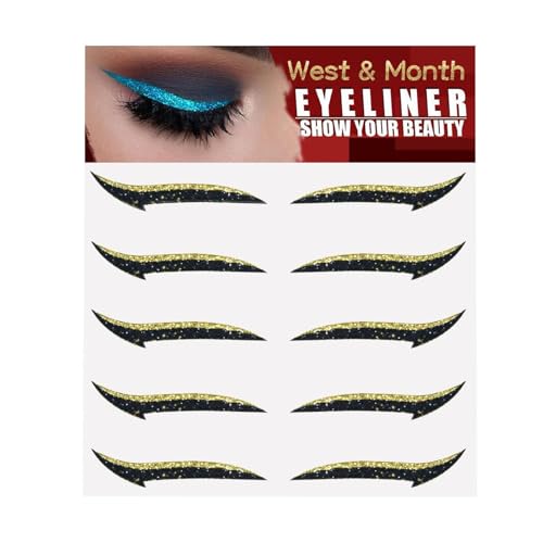 Pegatinas de delineador de ojos con purpurina, 5 pares de plantillas autoadhesivas con alas, herramienta de maquillaje de ojos brillante, cinta ligera para maquillaje de festivales, fiestas y