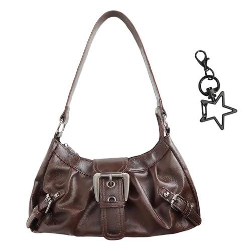 VOSSOT Y2K Bag, Vintage Bag, mit Taschenanhänger, Women Handtasche, Schultertasche mit Reißverschluss PU Leder Hobo Y2K Handtasche Vintage für Teenager Mädchen, Perfekt für Party Date Alltag