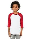 Bella + Canvas Youth 3/4-Sleeve Baseball T-Shirt,WHITE/ RED,M