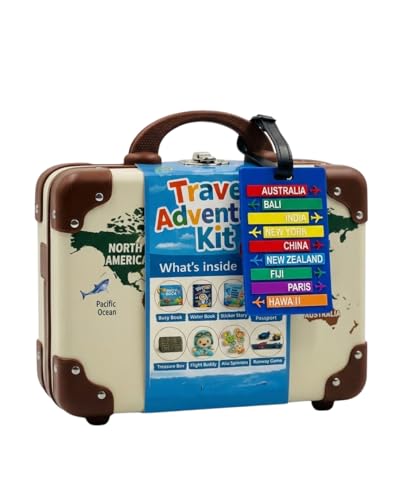 Konijo Busy Travel Kit for Kids- 8 Screen-Free Airplane Activities Keeps Kids Busy for Hours. Toddler Travel Entertainment Set with Plush Buddy, Passport, Stickers, Busy Books & Treasure Box