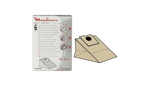 Moulinex A26B09 Pochette de 6 Sacs + 1 Filtre Modèles Boogy / Gimini / Principio, Blanc